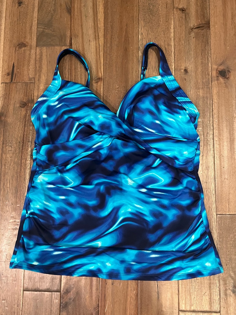 Lands' End Sweetheart Wrap Underwire Tankini Top Electric Blue Swirl Size 12